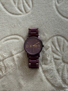 DKNY Plum Metal Link Watch with Gold Accents